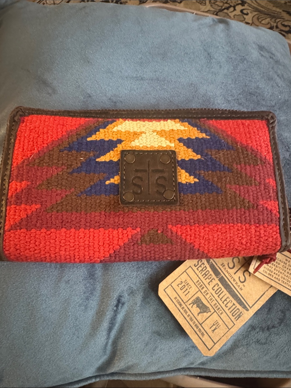 STS Ranchwear Red Multicolor Serape Wallet with Leather Trim